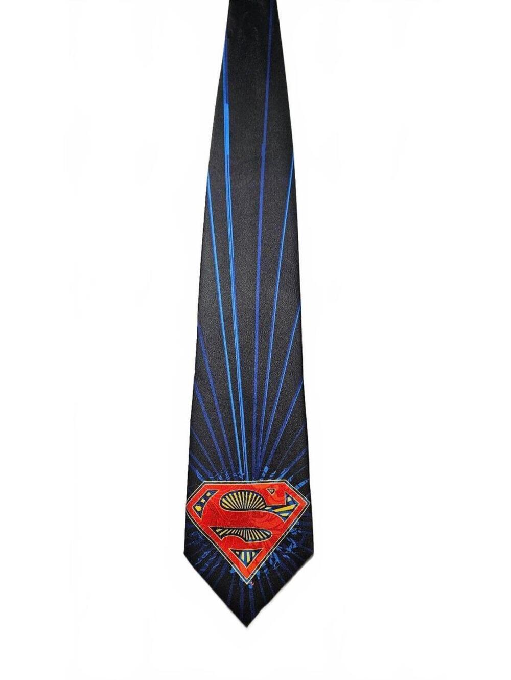 Superman Logo Necktie Black Blue DC Comics Polyester Tie